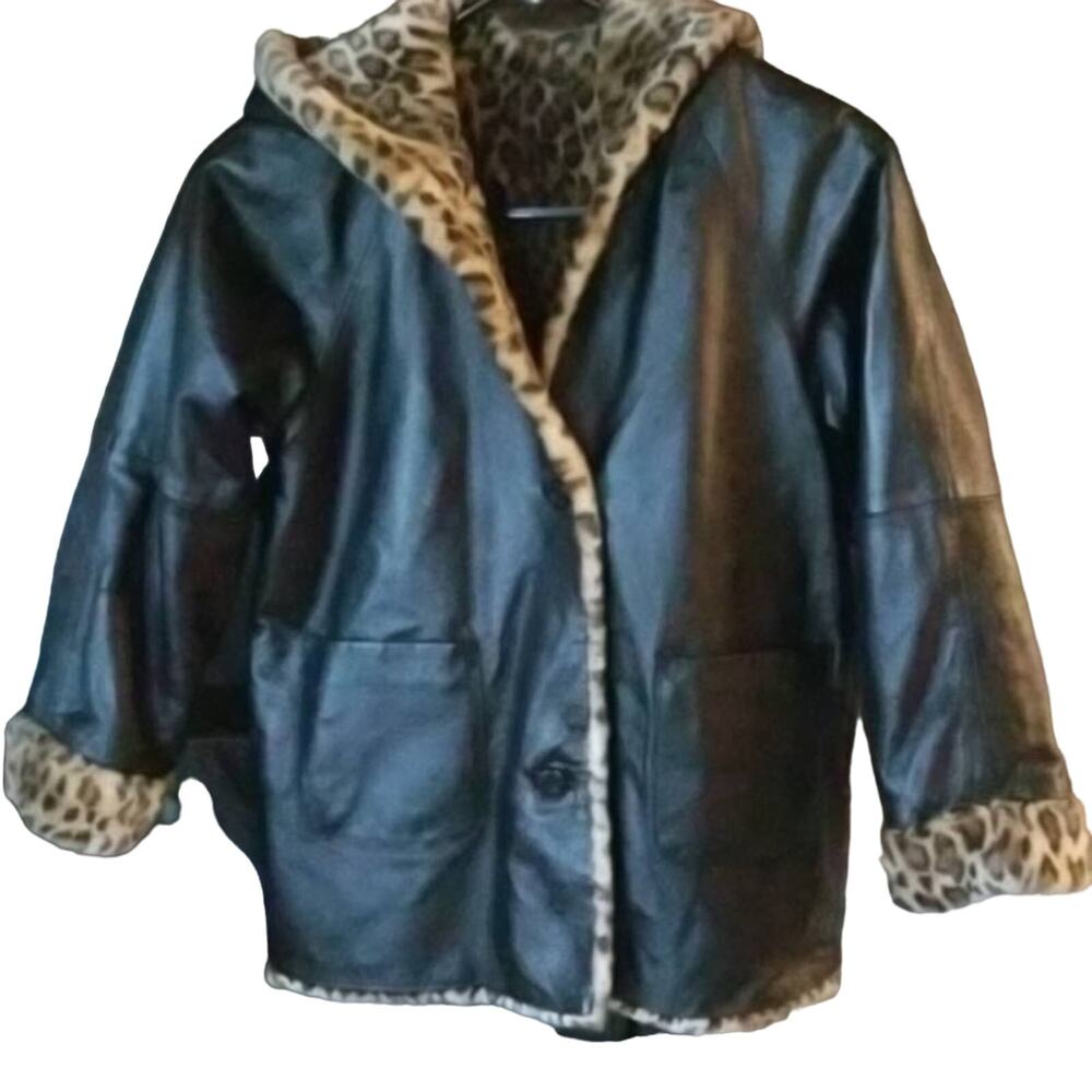 Wilson's Leather and Leopard Kids S Small 6/7 Reversible Coat Like New - Picture 5 of 8